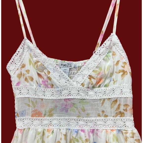 Rue 21 - Women's Summer Sleeveless High Low Hem Ruffle Floral Dress - White -XXS - Picture 14 of 16